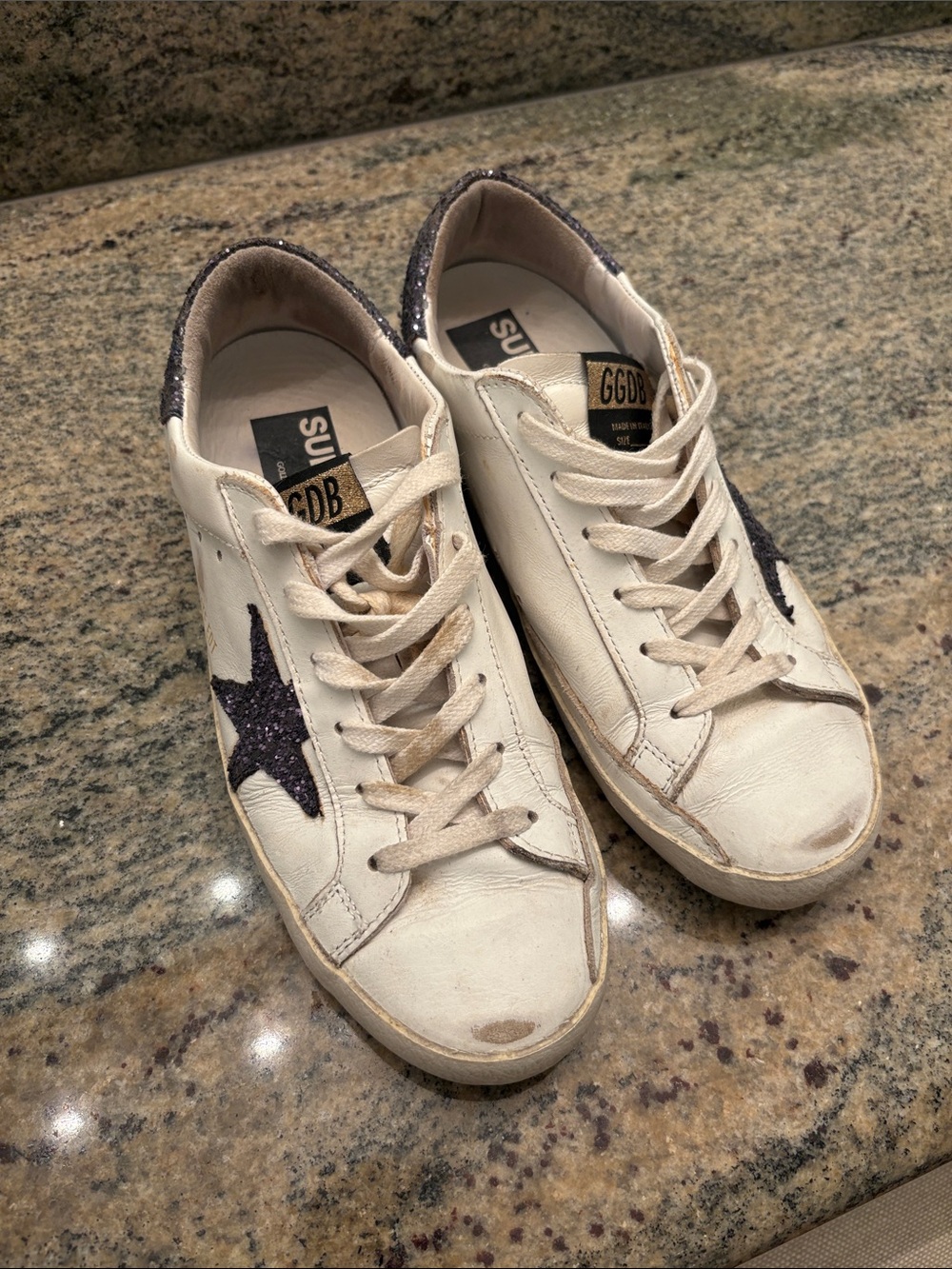 Golden Goose White Sneakers with Black Glitter Star